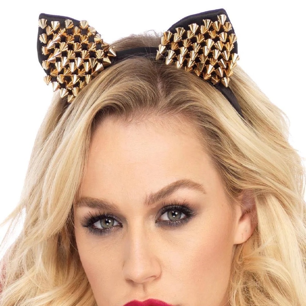 Leg Avenue Black Gold Studded Cat Ears Headband NWT